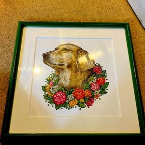 Floral golden retriever, dog painting